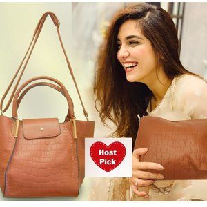 Mega Bag Tan Shoulder Bag + Companion Crossbody Purse Midsize Faux Leather Tote